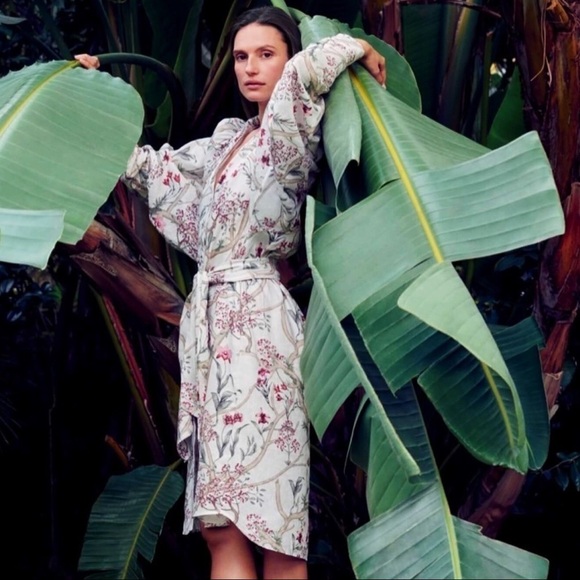 JOHANNA ORTIZ x H&M Linen Shirt Floral Print Dolman Sleeve Midi Dress - Picture 12 of 16